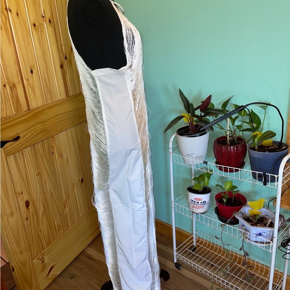White Fringe Plunge Maxi Dress - Picture 2 of 3